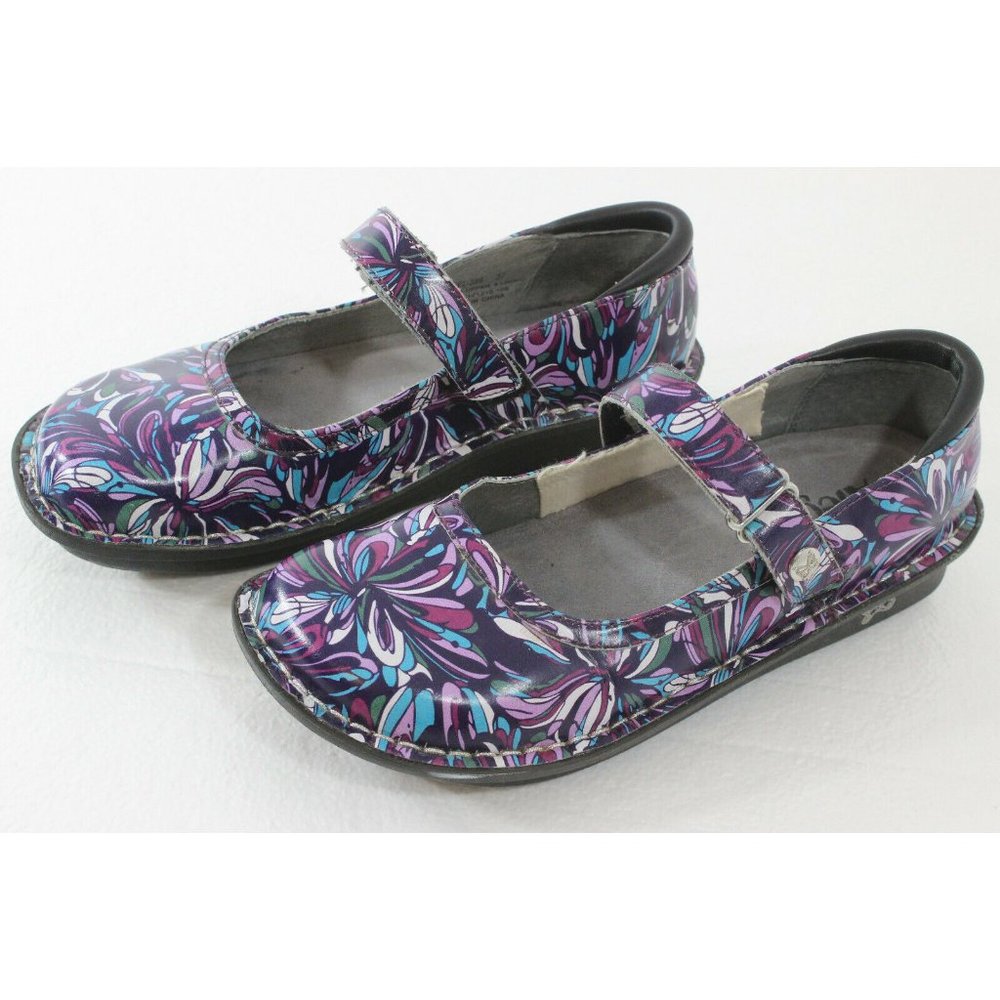Alegria Mary Jane Shoes Purple Swirl Hook And Loop